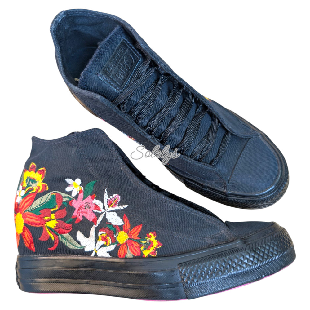 Converse x PATBO 2016 Floral Embroidered Lux Mid Hidden Wedge Black Pink 6.5